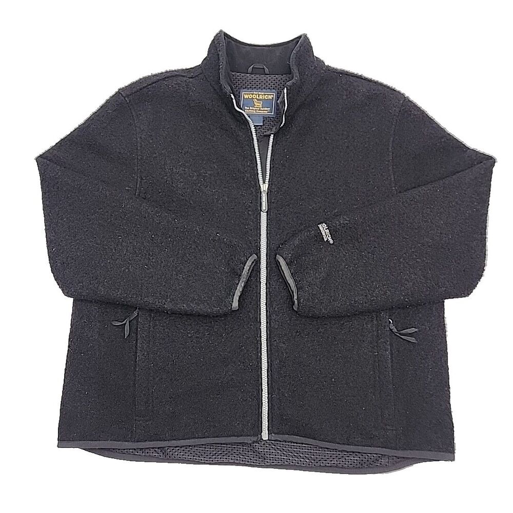 Woolrich Technowool Jacket Coat Black Full Zip Lined Boiled Wool Sz Large Women